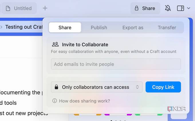 Share a page on Craft