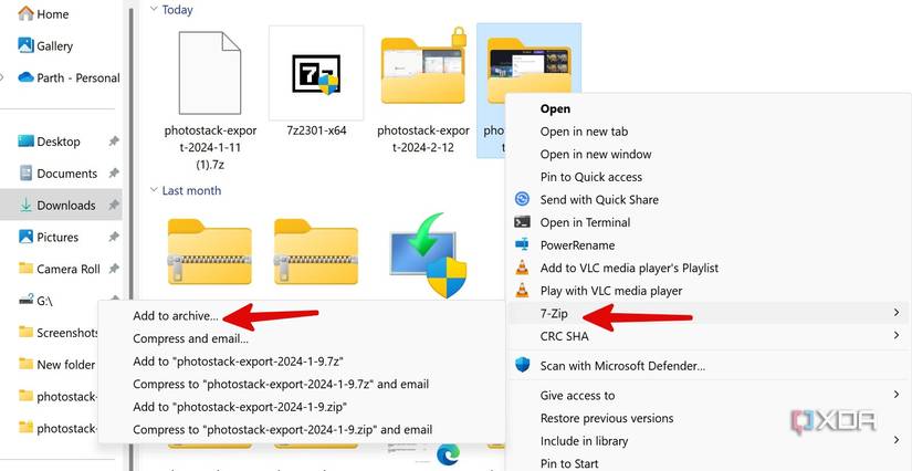 add to archive in 7-Zip app on Windows
