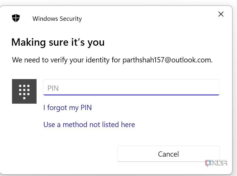 Windows Security menu to access Private Vault