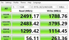 A screenshot showing CrystalDiskMark test results for a PCIe 3.0 SSD.