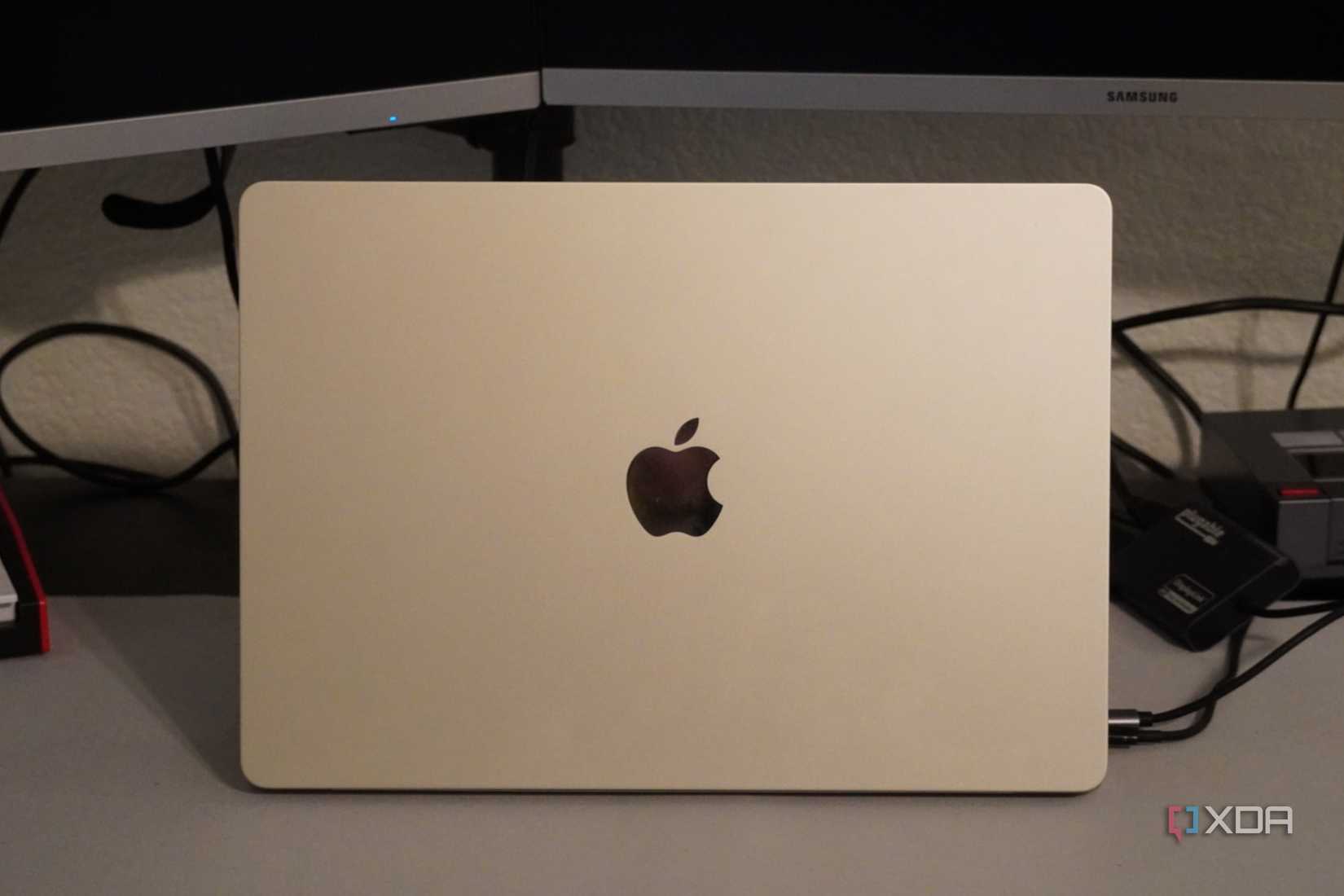 A MacBook Air connected to a plugable dock.
