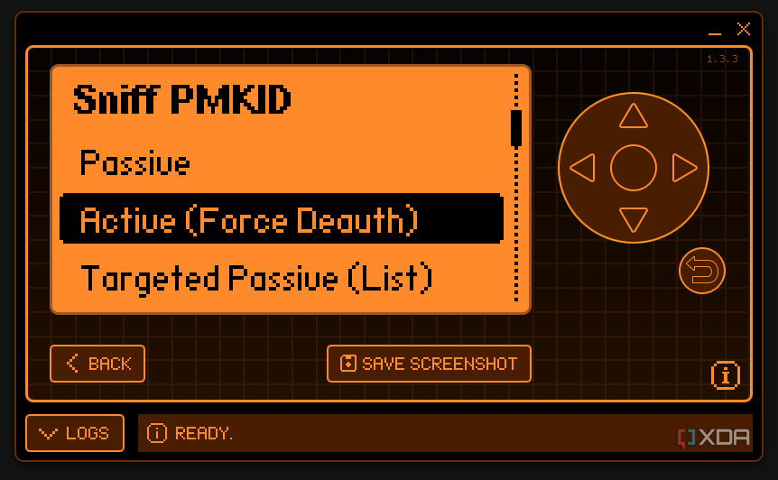Flipper Zero hovering theactive force deauth option