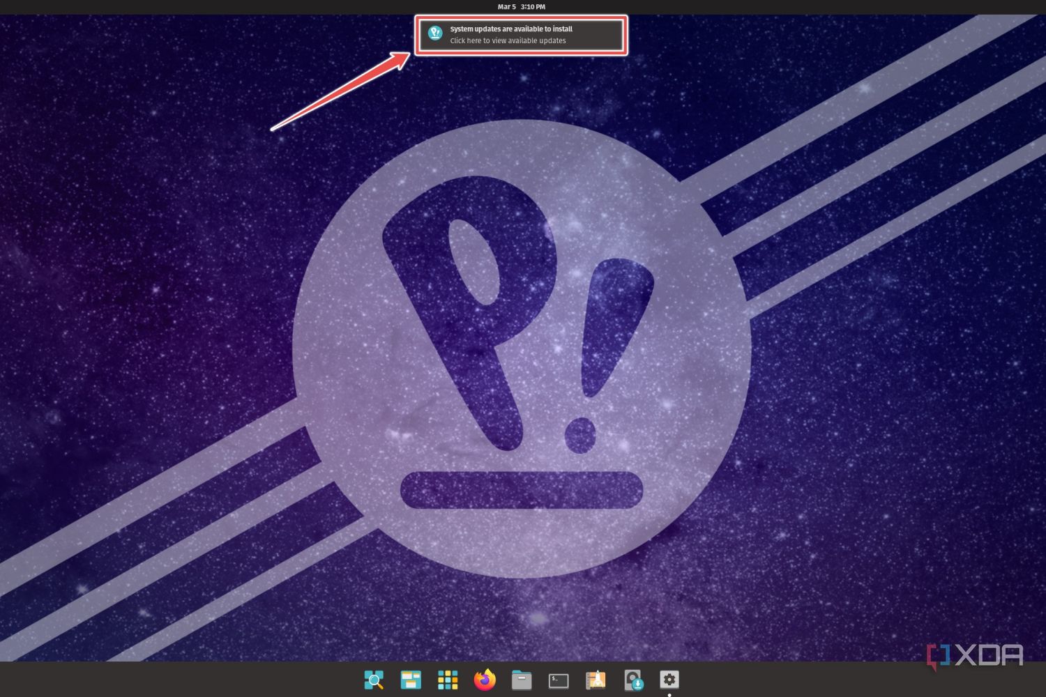 The install updates notification on Pop_OS