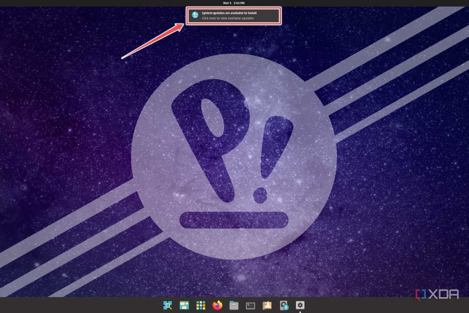 The install updates notification on Pop_OS