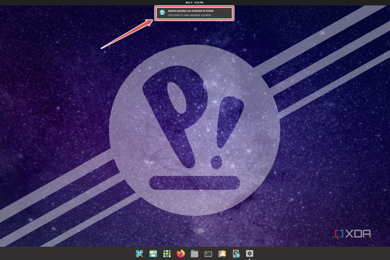 The install updates notification on Pop_OS