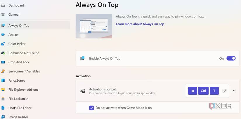 always on top in PowerToys
