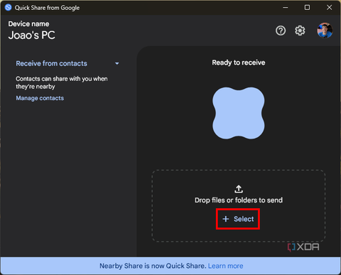 Screenshot of the Quick Share app for Windows