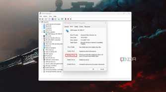 Windows 11 screenshot that highlights the Roll Back Driver option for a display adapter within Device Manager.
