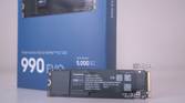 An image of the Samsung 990 Evo hero SSD with its packaging box in the background.