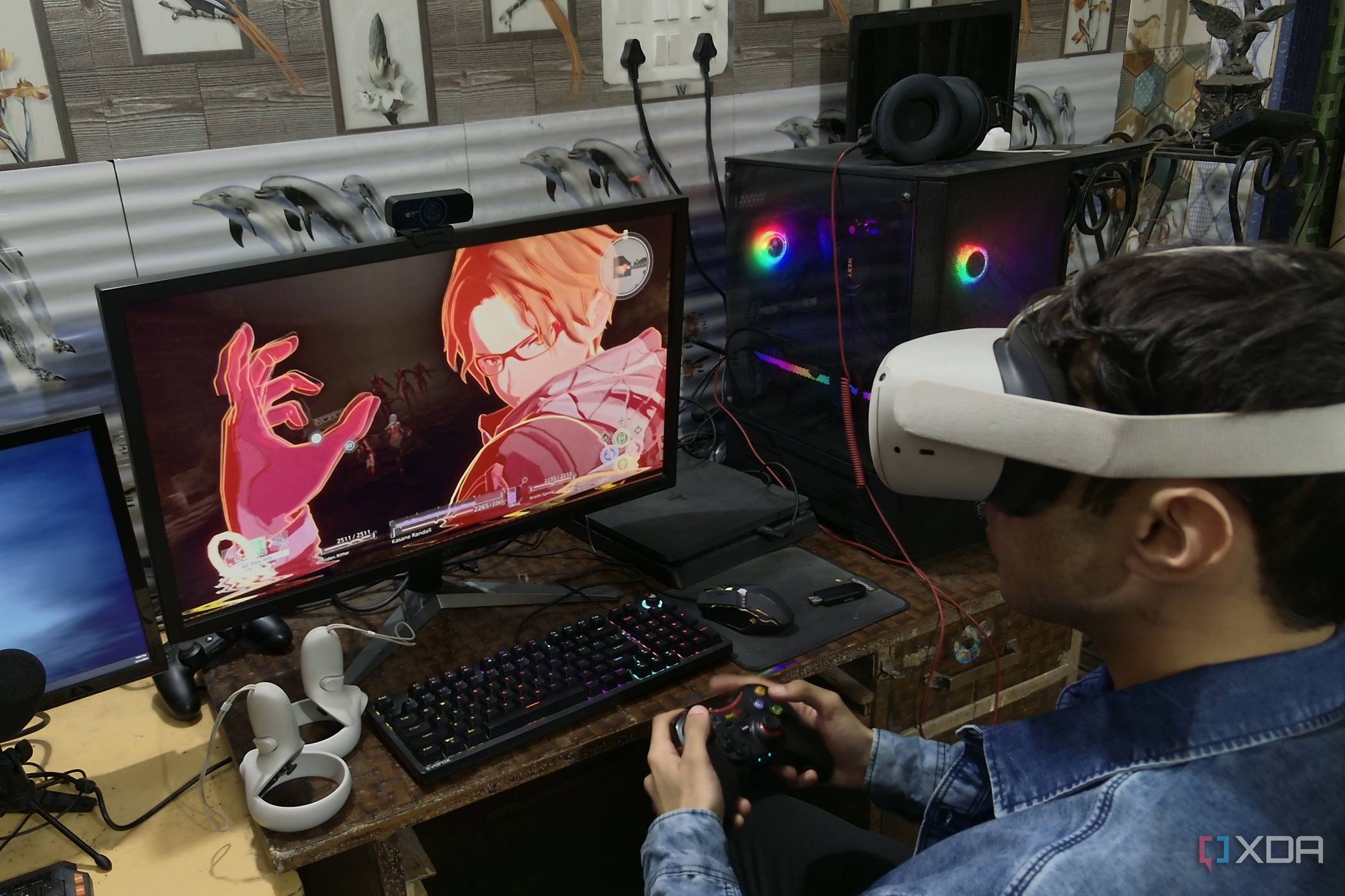 A person playing Scarlet Nexus on the Quest 2 using UEVR