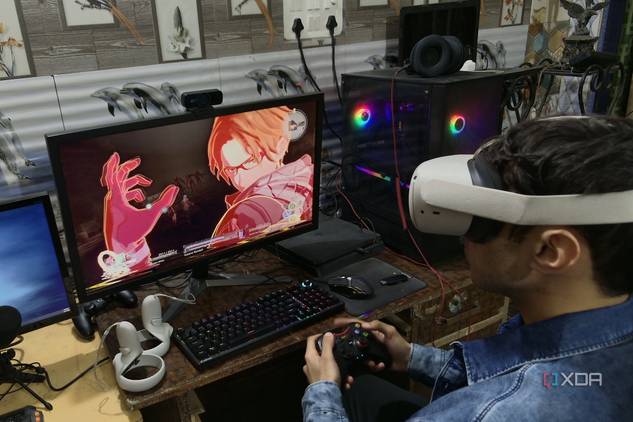 A person playing Scarlet Nexus on the Quest 2 using UEVR