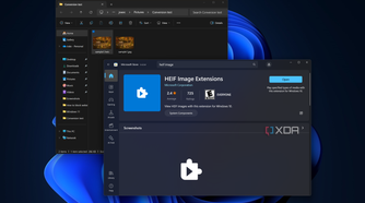 Screenshot of Windows 11 showing the HEIF Image Extensions app on the Microsoft Store
