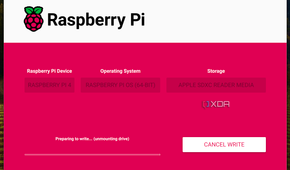 Screenshot of the preparing to write phase of the Raspberry Pi imager.