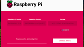 Screenshot of the preparing to write phase of the Raspberry Pi imager.