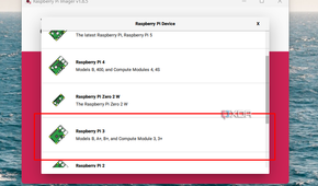 Screenshot of the model select options on the Raspberry PI Imager.