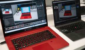 A snapdragon Snapdragon X Elite reference design next to an Intel laptop running the same workload