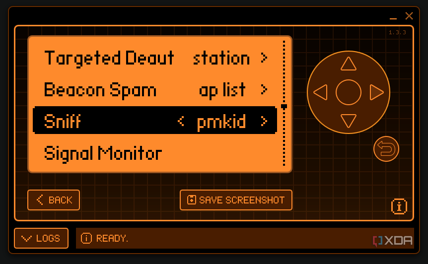 Flipper Zero hovering the sniff pmkids option