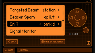 Flipper Zero hovering the sniff pmkids option