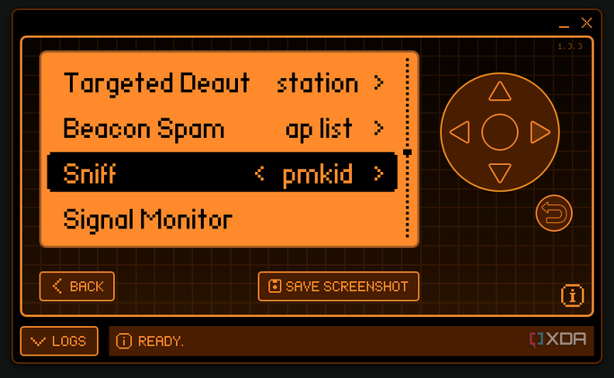 Flipper Zero hovering the sniff pmkids option