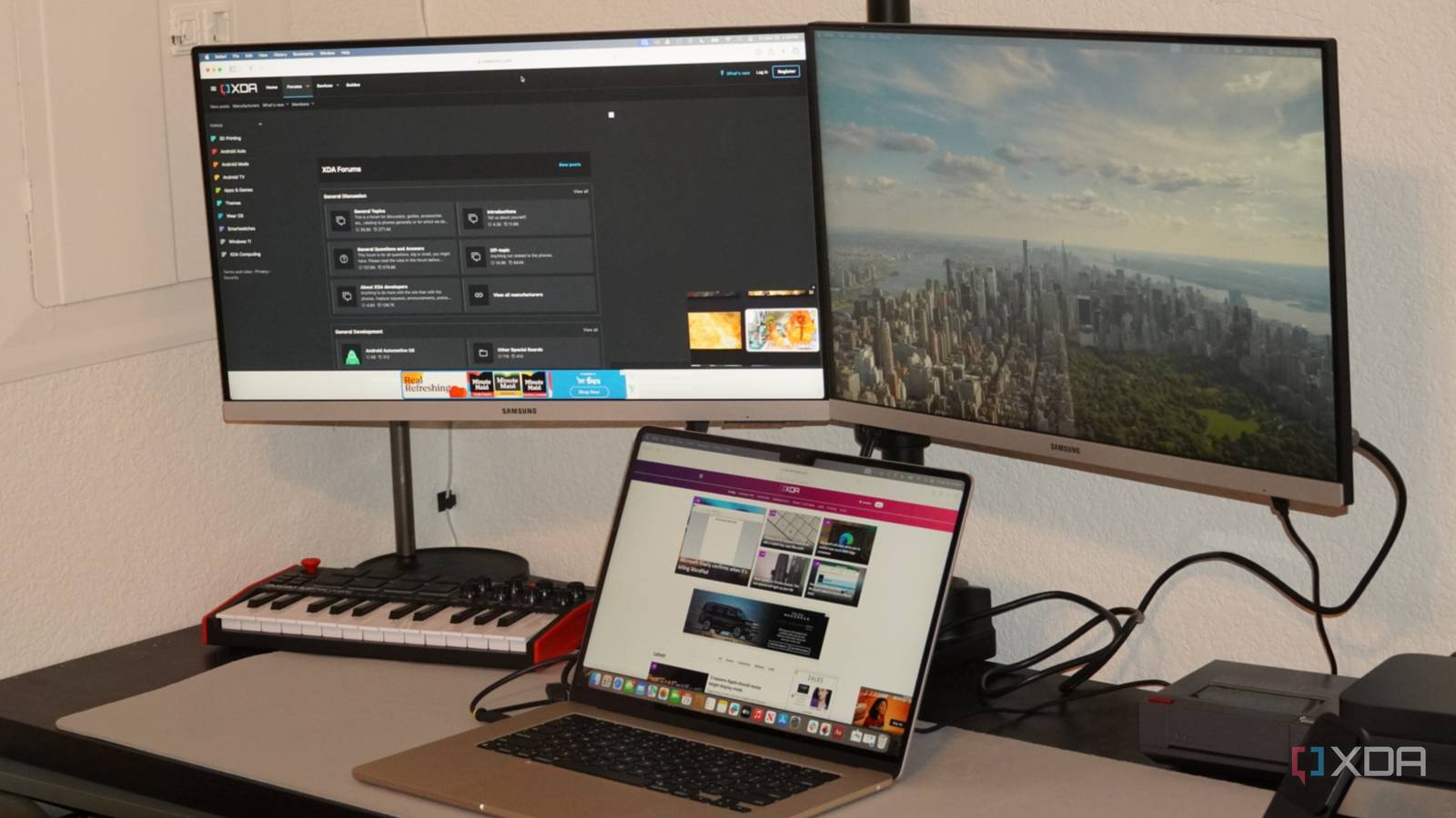 A MacBook Air powering external monitors with the StarTech adapter.