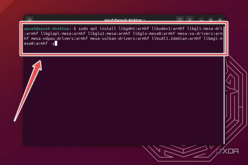 The commands used to install the essential drivers required to run Steam on the Raspberry Pi
