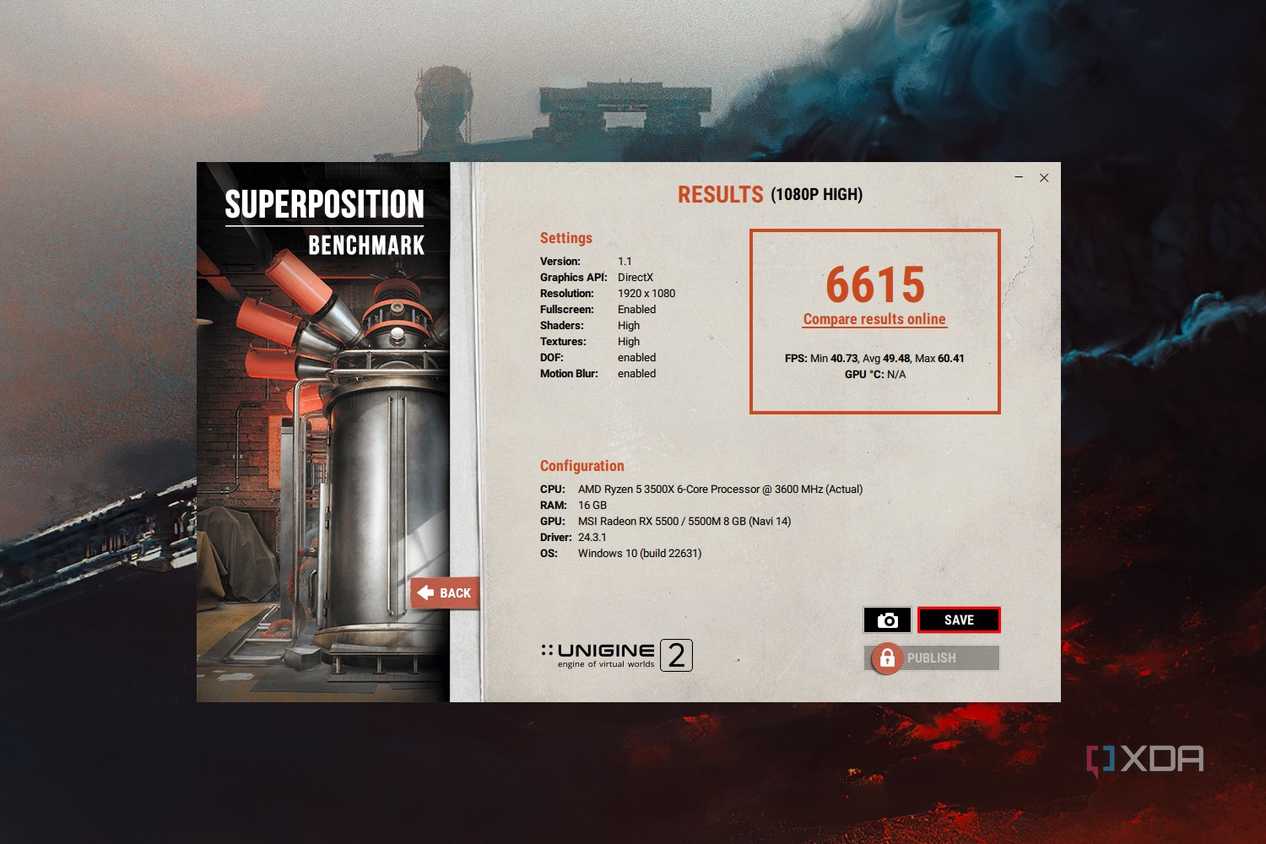Windows 11 screenshot that highlights the Save button within the Superposition app.