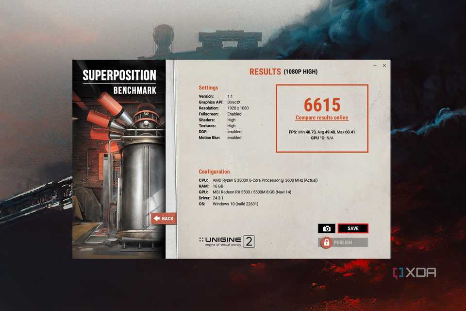 Windows 11 screenshot that highlights the Save button within the Superposition app.