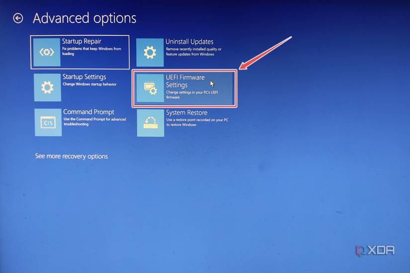 The UEFI Firmware Settings inside Advanced Startup