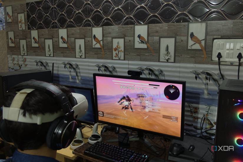 A person playing Daemon X Machina on the Quest 2 using UEVR Injector