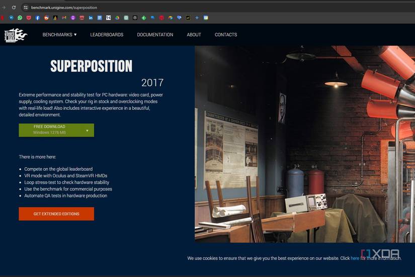 Google Chrome screenshot that shows the download page for Superposition on Ungine's website. 