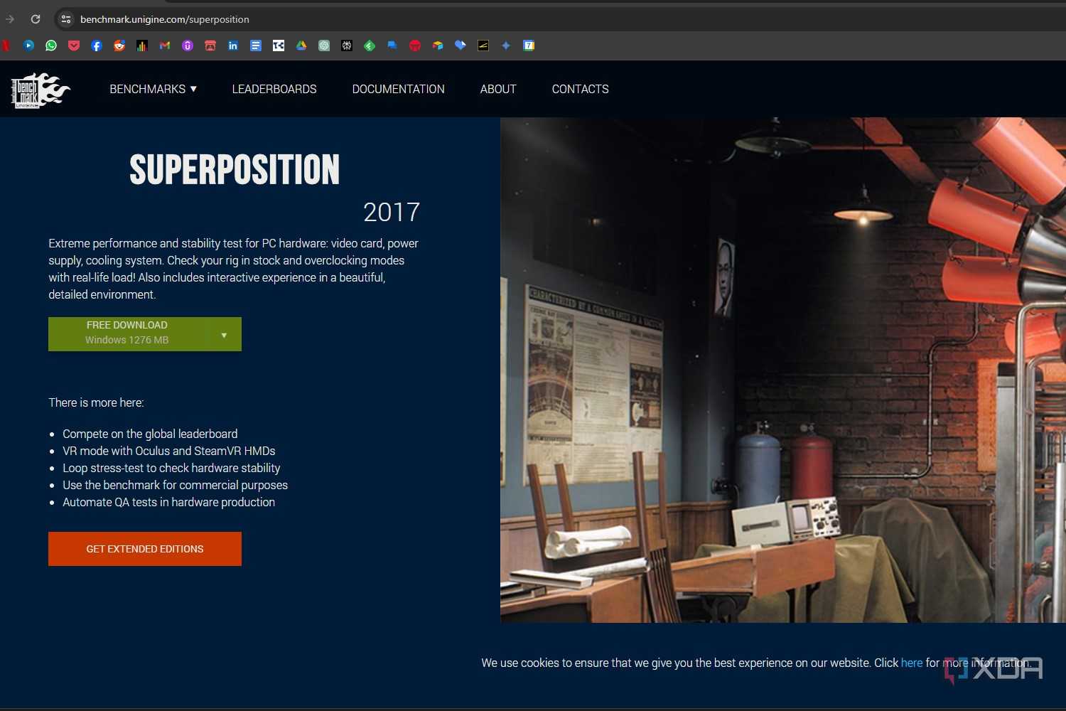 Google Chrome screenshot that shows the download page for Superposition on Ungine's website.