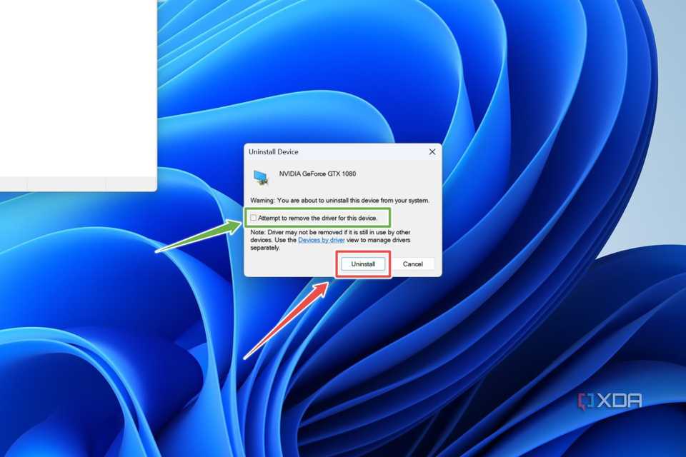 The confirmation box for uninstalling GPU drivers