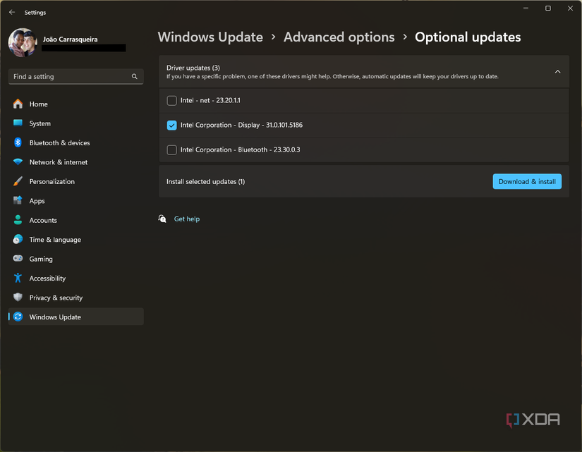 Screenshot of optional updates available on a Windows 11 PC