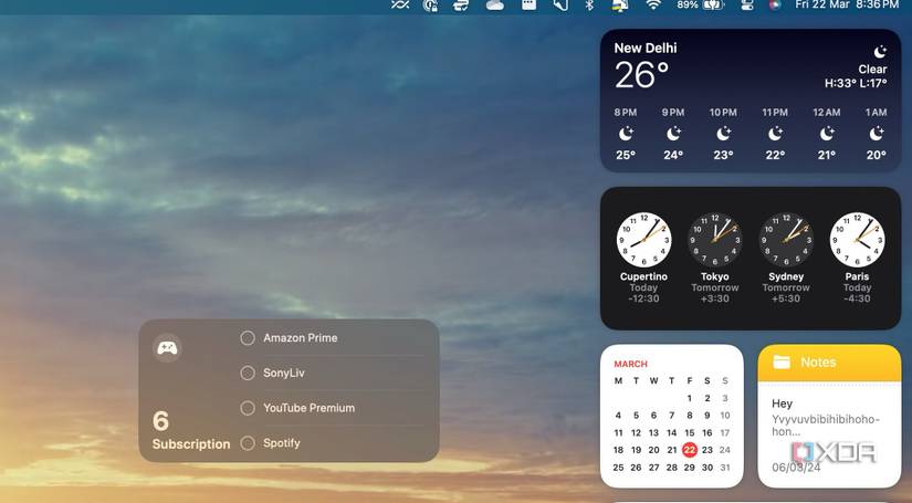 Mac widgets on the desktop