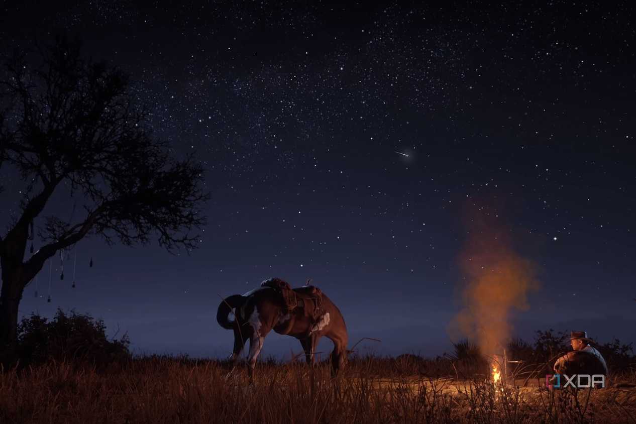 Windows 11 screenshot that shows a Red Dead Redemption 2 Wallpaper with Arthur and his horse in the forefront.