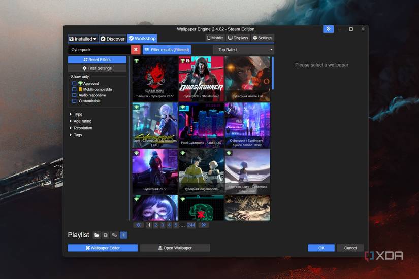 Windows 11 screenshot that shows the Workshop section of the Wallpaper Engine app.