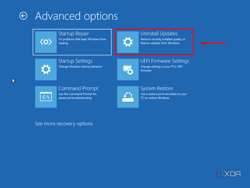 Screenshot of Windows 11 troubleshooting options in the recovery environment