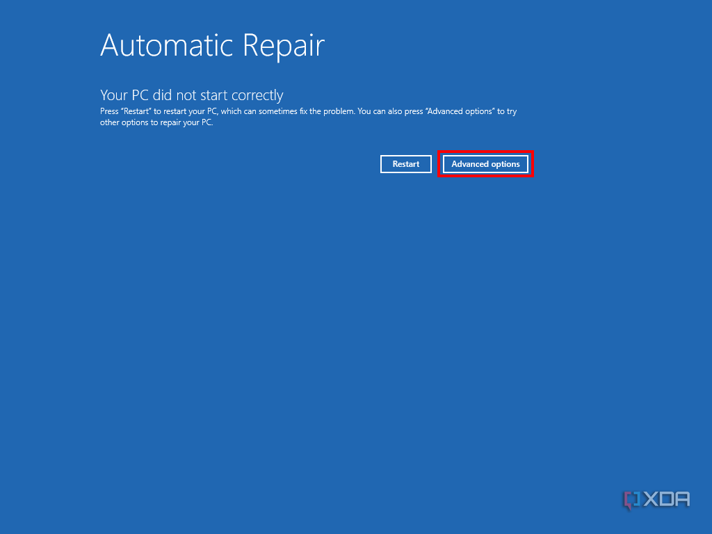 Automatic Repair screen in Windows 11 when the computer fails to boot