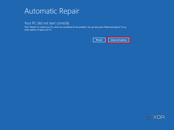 Automatic Repair screen in Windows 11 when the computer fails to boot