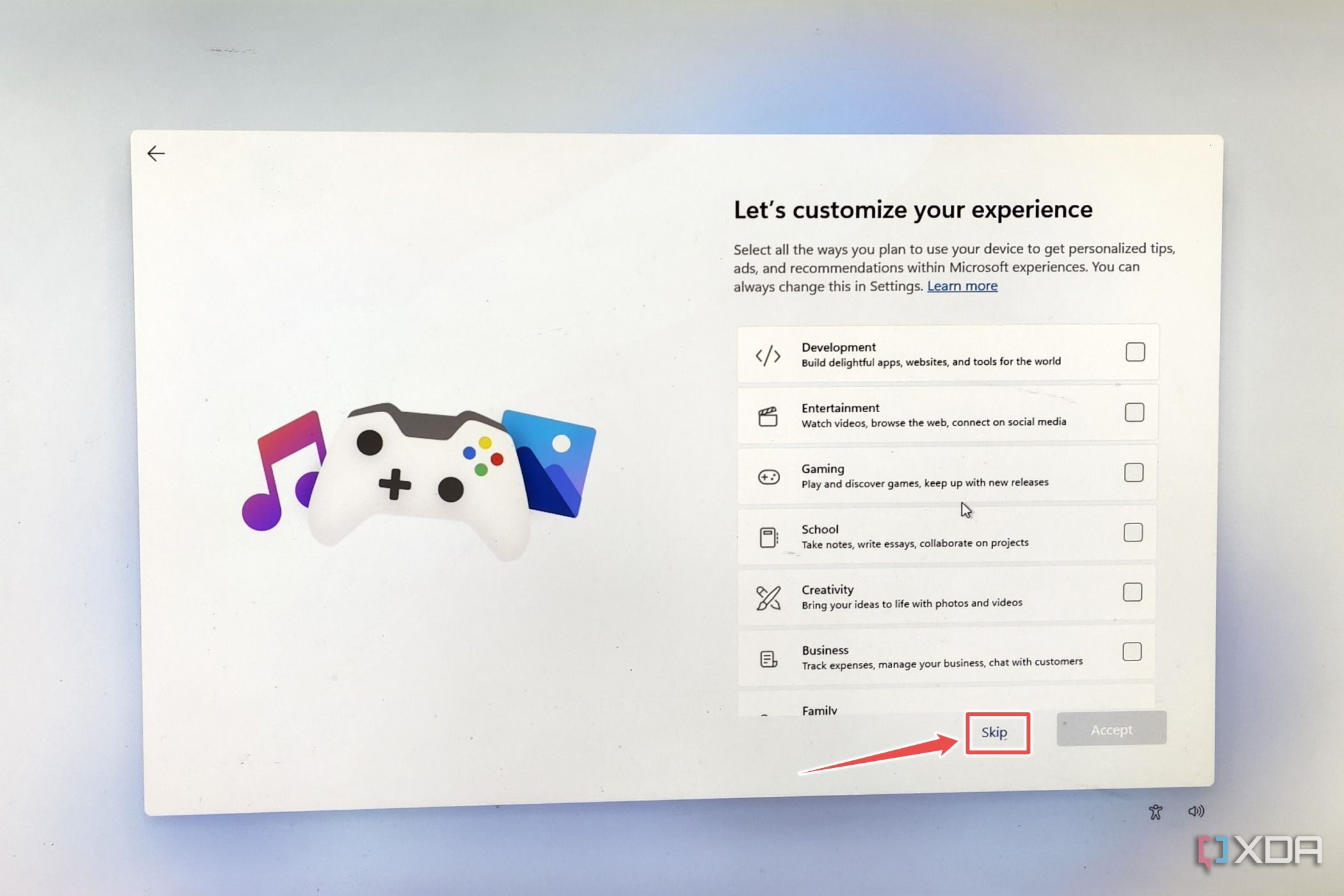 The customization settings available inside the Windows 11 ARM64 installer