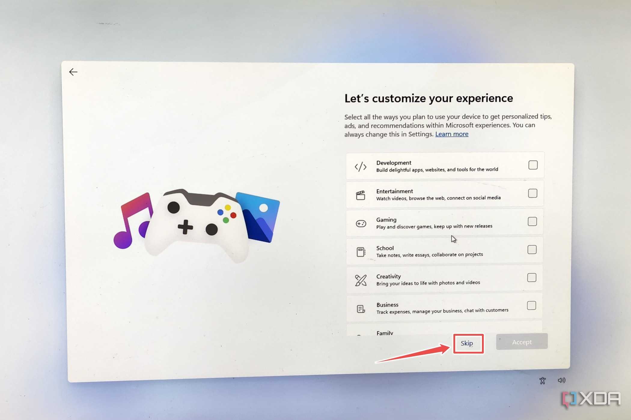 The customization settings available inside the Windows 11 ARM64 installer
