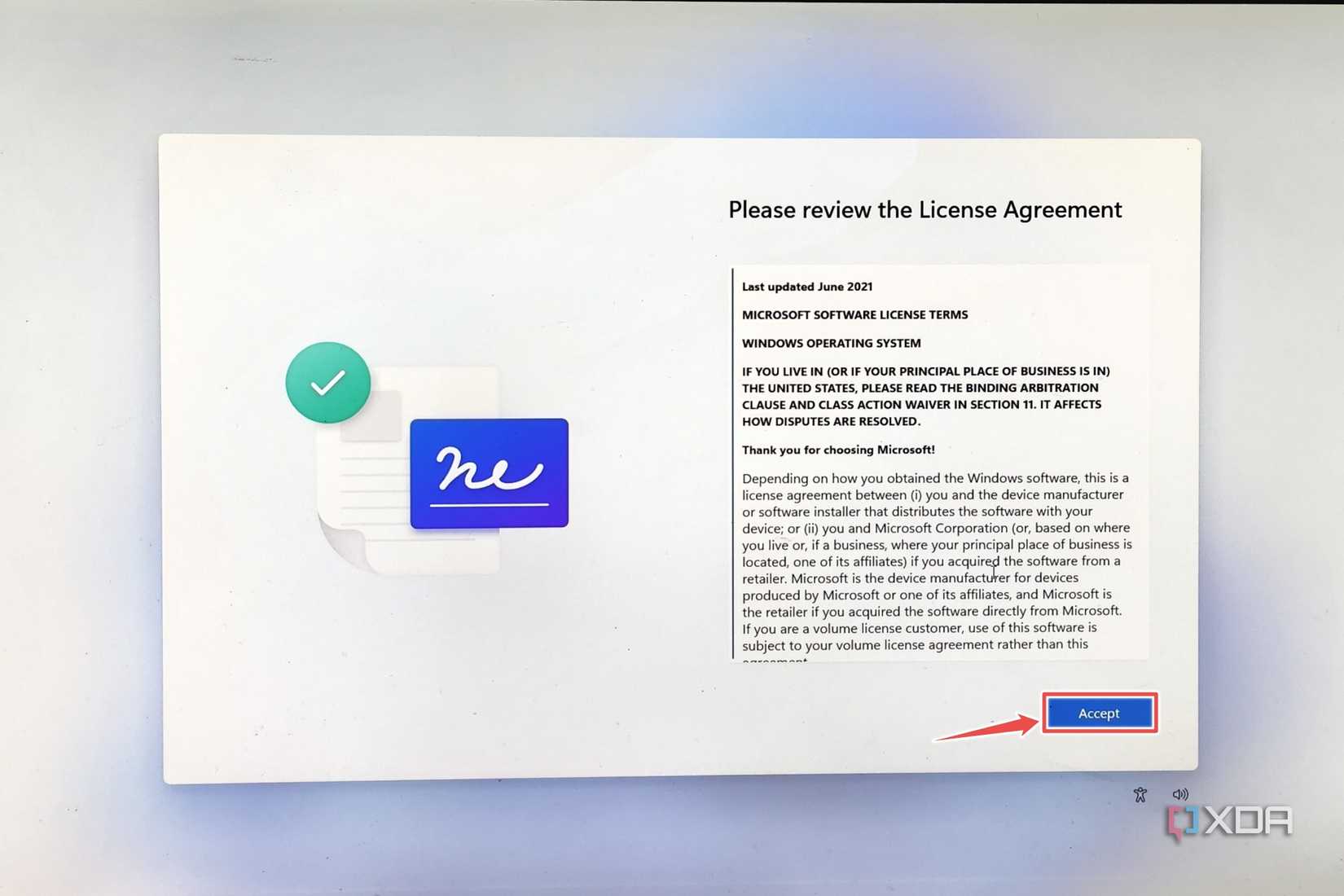 Microsoft's License Agreement inside the Windows 11 ARM64 installer
