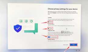 The Privacy Settings available on the Windows 11 ARM64 installer