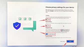The Privacy Settings available on the Windows 11 ARM64 installer
