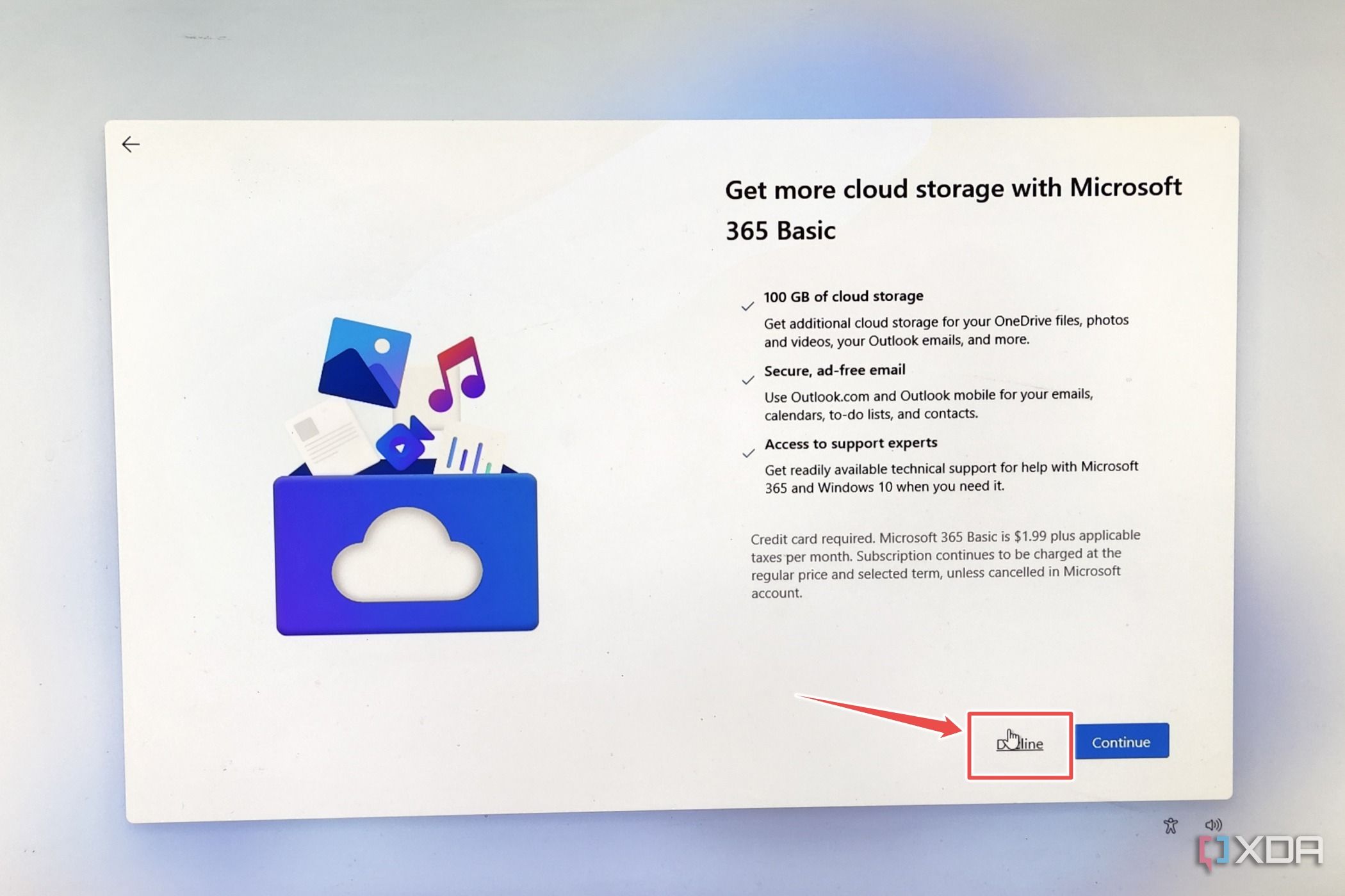 The cloud storage ad inside the Windows 11 ARM64 installer