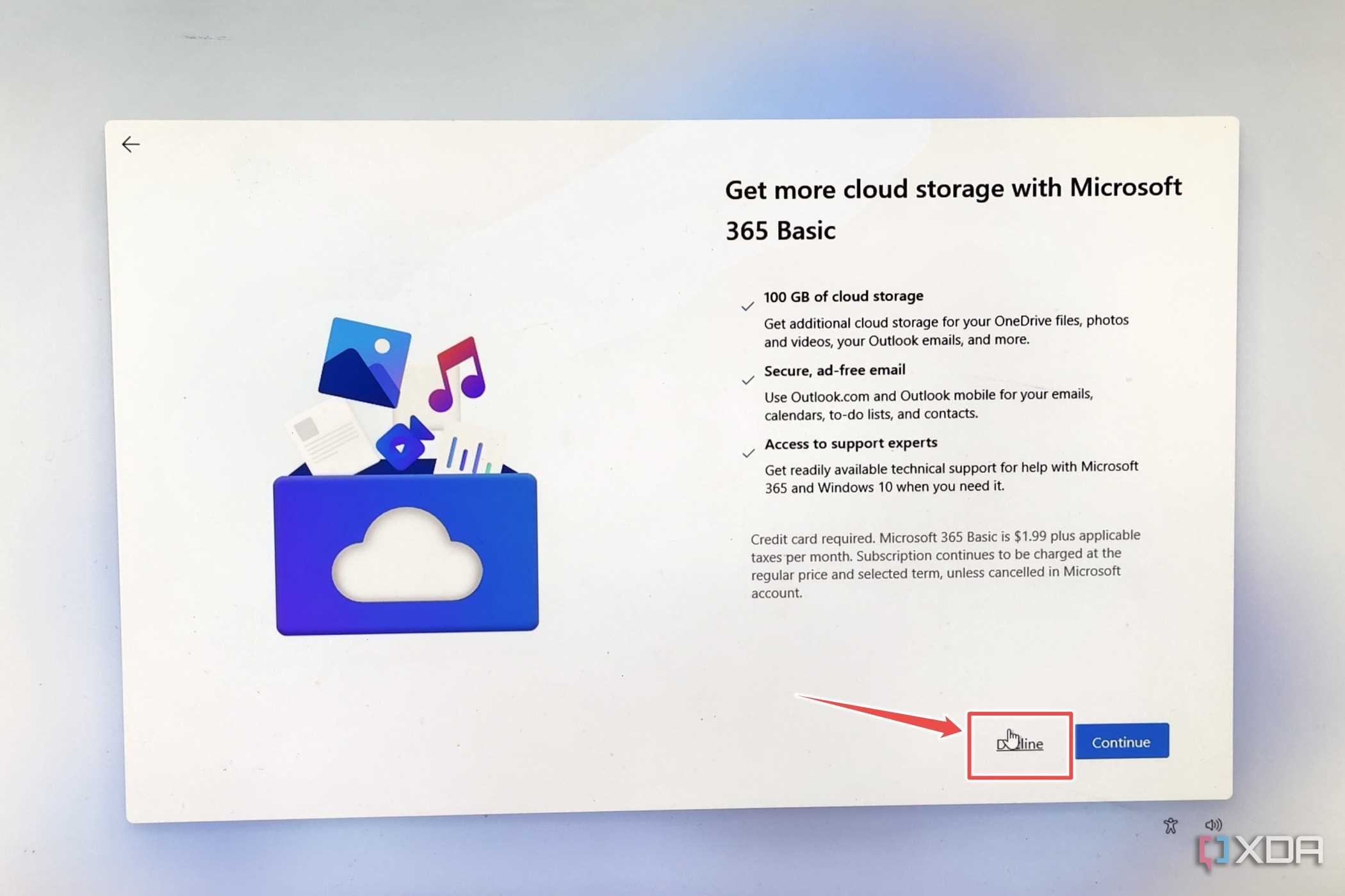 The cloud storage ad inside the Windows 11 ARM64 installer