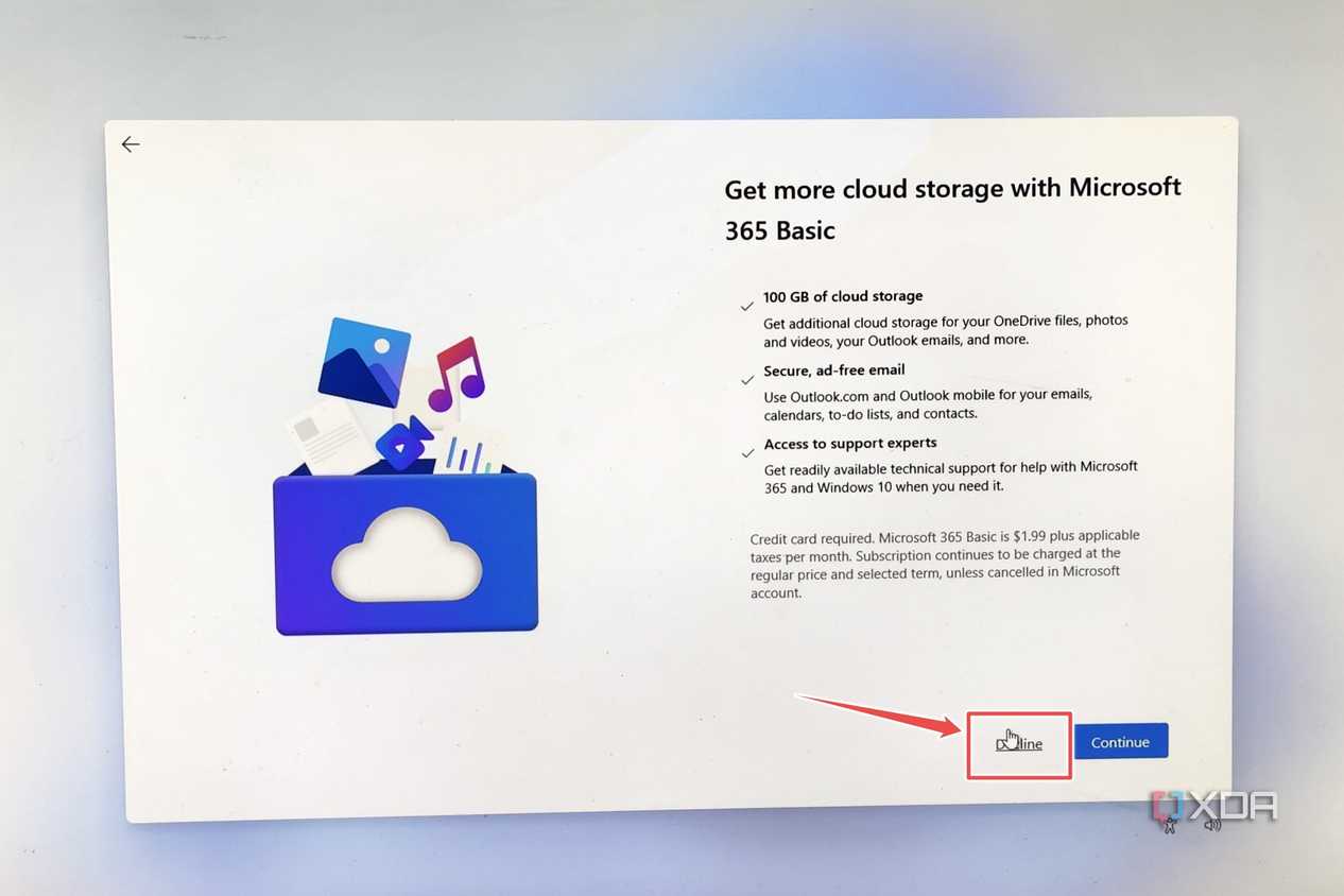 The cloud storage ad inside the Windows 11 ARM64 installer