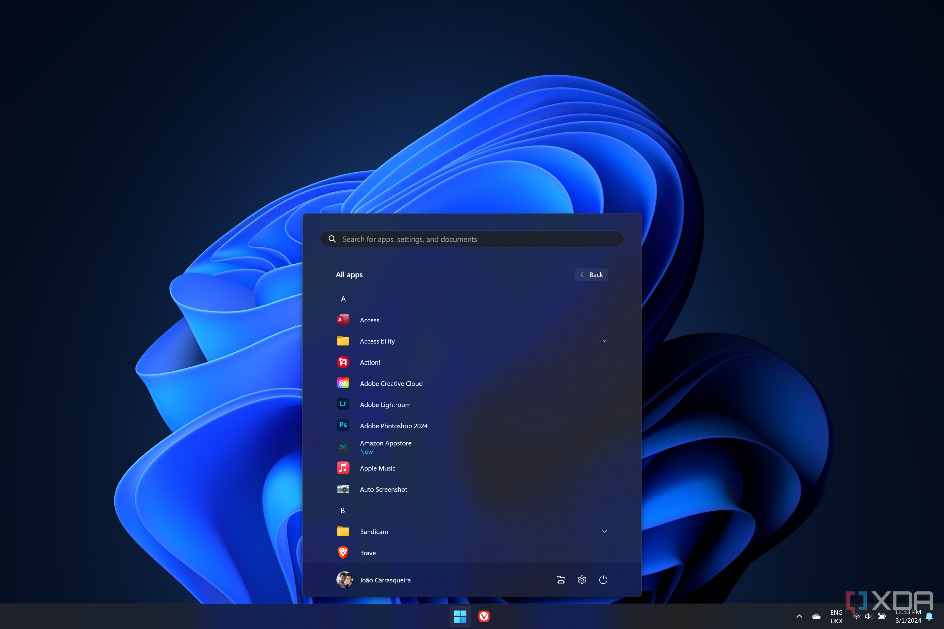 Windows 11 Start menu showing the All apps list
