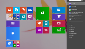 Windows 8.1 Start menu with the search sidebar open
