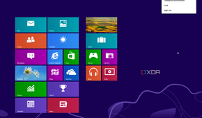Windows 8 Start menu showing the user profile menu
